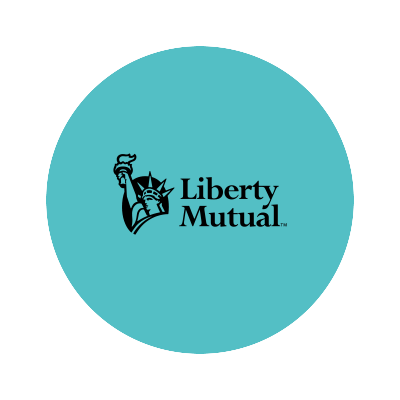 Liberty mutual logo on a turquoise background.