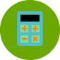 A calculator icon on a green background.