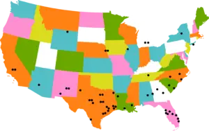 A colorful map of the united states.
