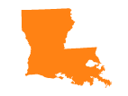 An orange outline of the state of louisiana.