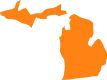 A map of michigan with an orange outline.