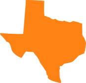 An orange texas map with a black background.