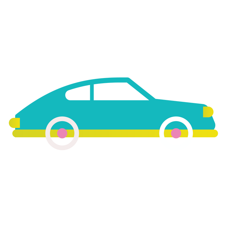A blue and yellow car on a black background.