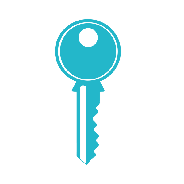 A blue key on a black background.