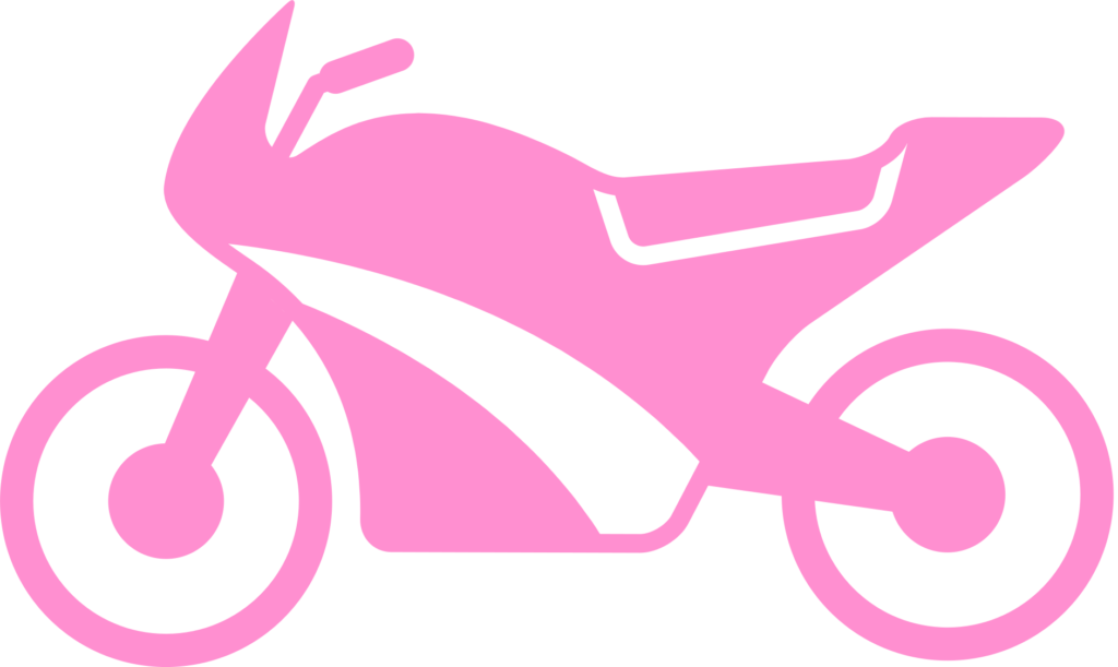 A pink motorcycle icon on a black background.