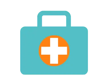 A medical bag icon on a black background.