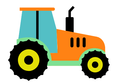 An orange tractor on a black background.